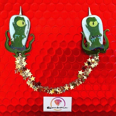 BI-PIN ALIEN BROOCH PIN SIMP STARS CHAIN BROCHE DOBLE CADENA ESTRELLAS 