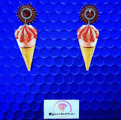 PENDIENTES CONOS FRESA HELADO STRAWBERRY ICE CREAM EARRINGS GLITTER EARRINGS HANDMADE EARRINGS 