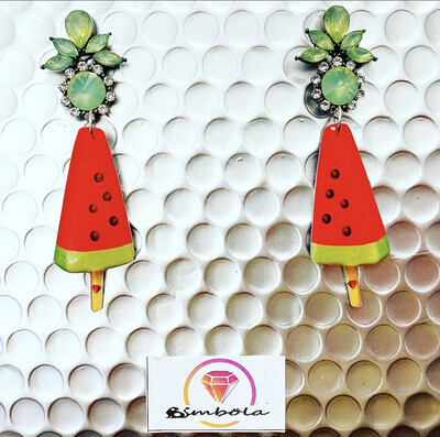 Pendientes sandías ice cream earrings pendientes helados handmade earrings glitter earrings fruit earrings watermelon earrings 