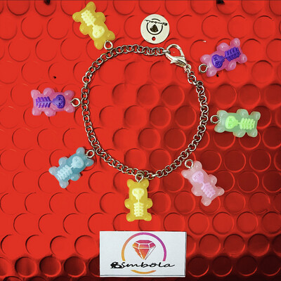 Bimbolina pulsera ositos gummy bears bracelet glitter pulsera osos huesudos de  resina jelly bean pulsera acero charms bones gummy bears 
