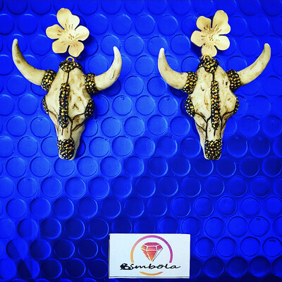 Pendientes búfalos dorados circonitas glitter earrings handmade earrings resina GOLDEN OX EARRINGS PENDIENTES BUEY LUXURY bufalo