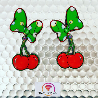 Pendientes cerezas pendientes pin up earrings handmade earrings glitter earrings cherry earrings NENI’S desing