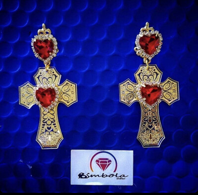 PENDIENTES CRUCES DORADAS ESPEJADAS CON PEDRERÍA PENDIENTES CRUZ CROSS EARRINGS