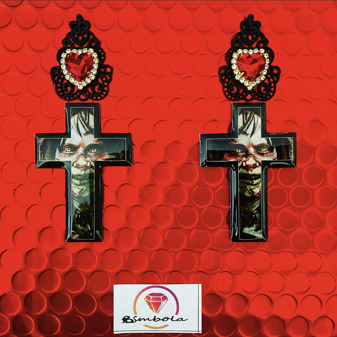PENDIENTES CRUZ EXORCISTA CRUCES CROSS HALLOWEEN EARRINGS HANDMADE EXCLUSIVE DESIGN ENTE SHOP 