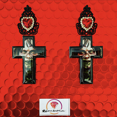 PENDIENTES CRUZ EXORCISTA CRUCES CROSS HALLOWEEN EARRINGS HANDMADE EXCLUSIVE DESIGN ENTE SHOP 