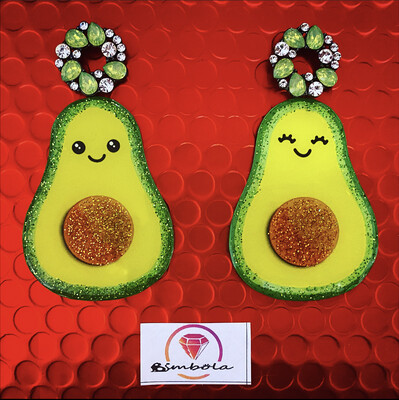 Pendientes aguacate avocado earrings funny glitter handmade cartoon purpurina fruta kawaii