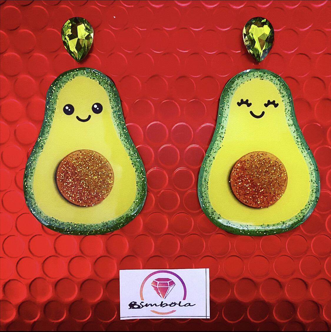 Pendientes aguacate avocado earrings funny glitter handmade cartoon purpurina fruta kawaii