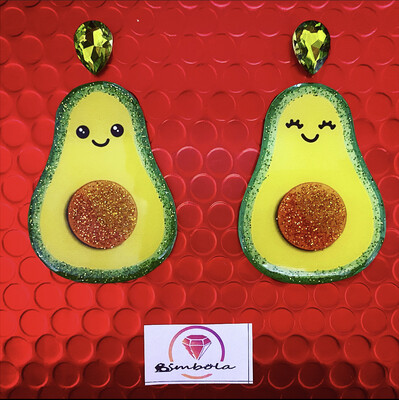 Pendientes aguacate avocado earrings funny glitter handmade cartoon purpurina fruta kawaii