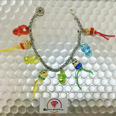 Bimbolina pulsera chinitos de la suerte y chupetes combinados pulsera noventera bracelet glitter pulsera acero charms 
