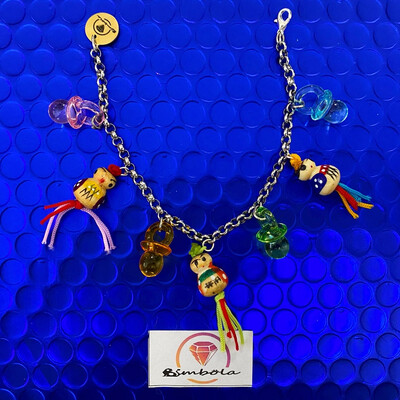 Bimbolina pulsera chinitos de la suerte y chupetes combinados pulsera noventera bracelet glitter pulsera acero charms 