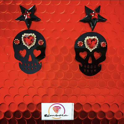PENDIENTES CALAVERA SKULL EARRINGS HANDMADE FREAK HALLOWEEN STARS 