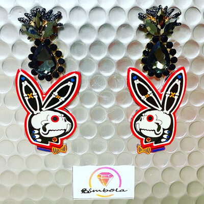 PENDIENTES CONEJO RABBIT EARRINGS  HANDMADE FREAK RAYOS X RAY BONES HUESOS SKULL CALAVERA