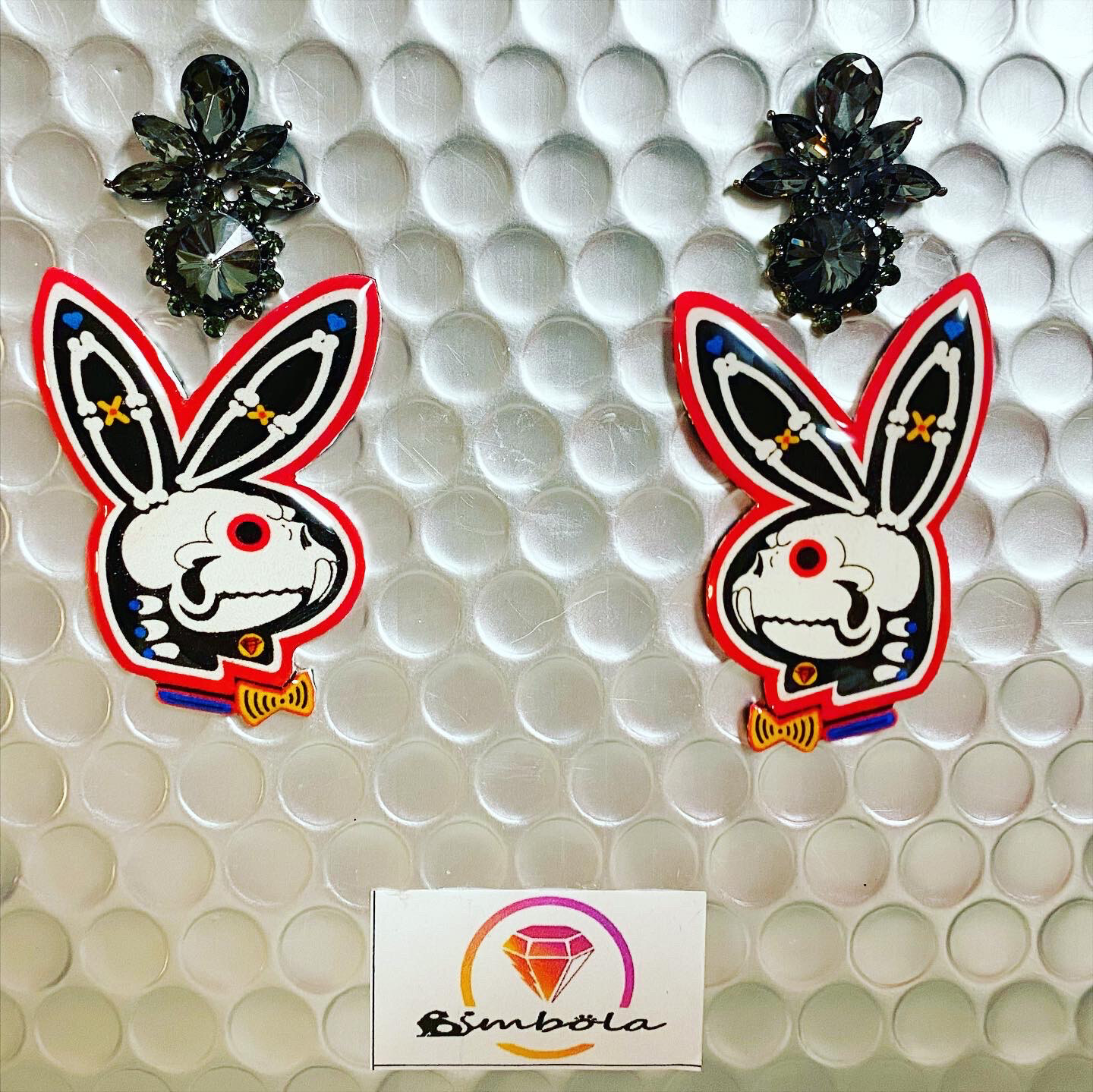 PENDIENTES CONEJO RABBIT EARRINGS  HANDMADE FREAK RAYOS X RAY BONES HUESOS SKULL CALAVERA