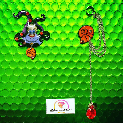 PENDIENTES ÚRSULA SIRENITA URSULA MERMAID EARRINGS HANDMADE FREAK DIBUJOS ANIMADOS CADENA CHAIN