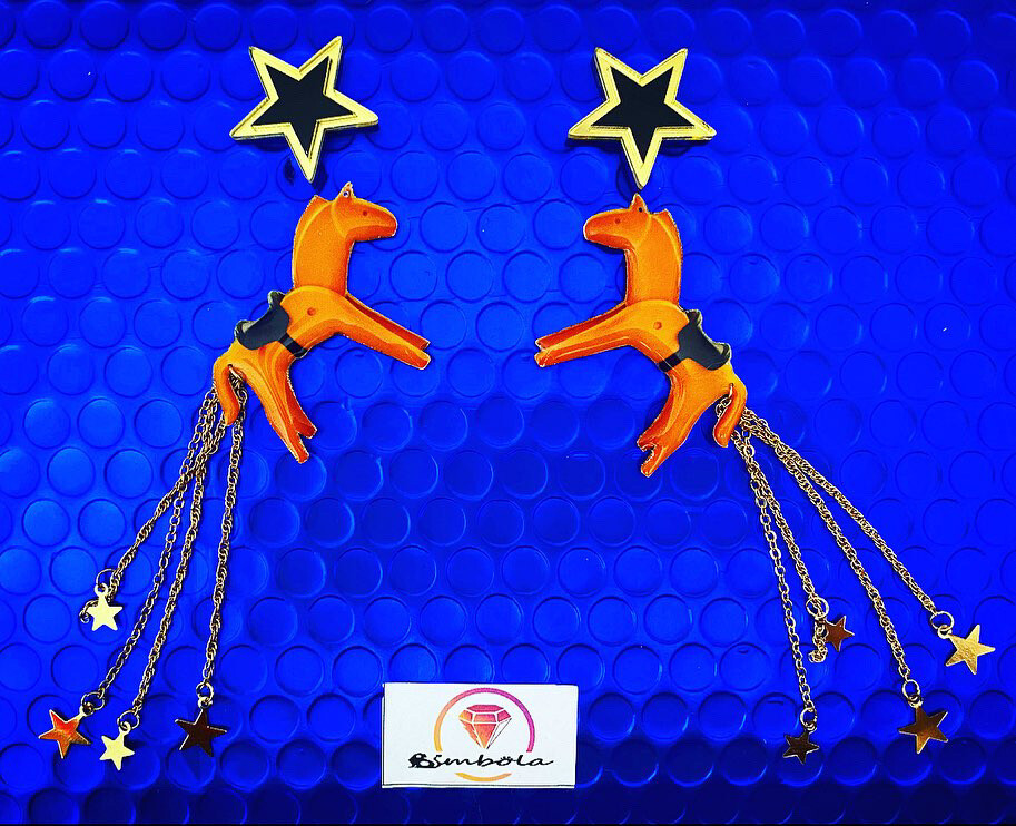 Pendientes caballo Estrellas stars horse earrings muñeco toy play 