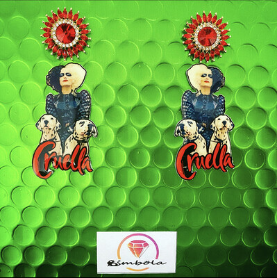 Pendientes Cruella dálmatas earrings funny glitter handmade villana pendientes Dalmatas 