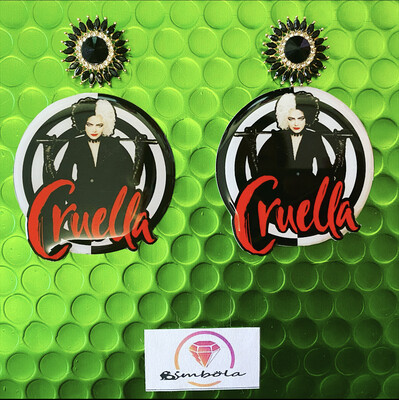 Pendientes Cruella earrings funny glitter handmade villana 