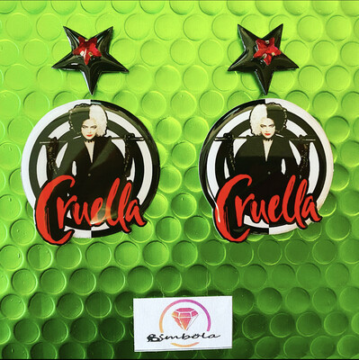Pendientes Cruella earrings funny glitter handmade villana 