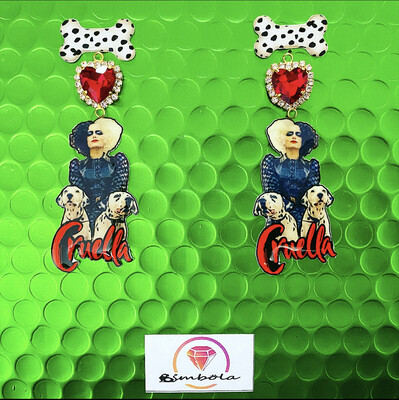 Pendientes Cruella dálmatas earrings funny glitter handmade villana pendientes Dalmatas 