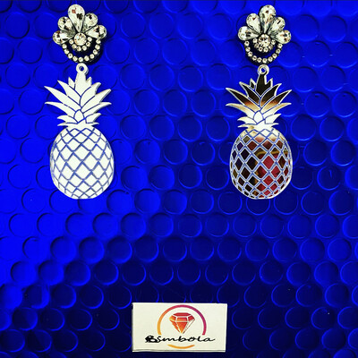 PENDIENTES PIÑA PINNEAPPLE EARRINGS HANDMADE FREAK PLATEADO ESPEJADO ACRÍLICO  