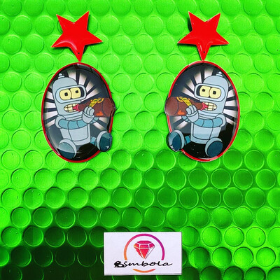 PENDIENTES BENDER BEBÉ FUTURAMA EARRINGS FUNNY EARRINGS HANDMADE EARRINGS DIBUJOS ANIMADOS BABY BENDER 