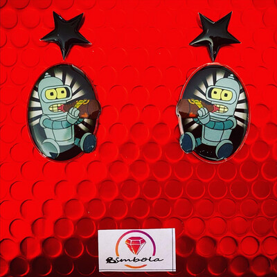 PENDIENTES BENDER BEBÉ FUTURAMA EARRINGS FUNNY EARRINGS HANDMADE EARRINGS DIBUJOS ANIMADOS BABY BENDER 