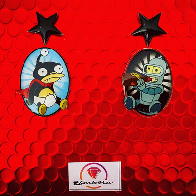 PENDIENTES MORDISQUITOS Y BABY BEND BEBÉ FUTURAM EARRINGS FUNNY EARRINGS HANDMADE EARRINGS DIBUJOS ANIMADOS