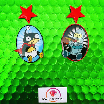 PENDIENTES MORDISQUITOS Y BABY BEND BEBÉ FUTURAM EARRINGS FUNNY EARRINGS HANDMADE EARRINGS DIBUJOS ANIMADOS