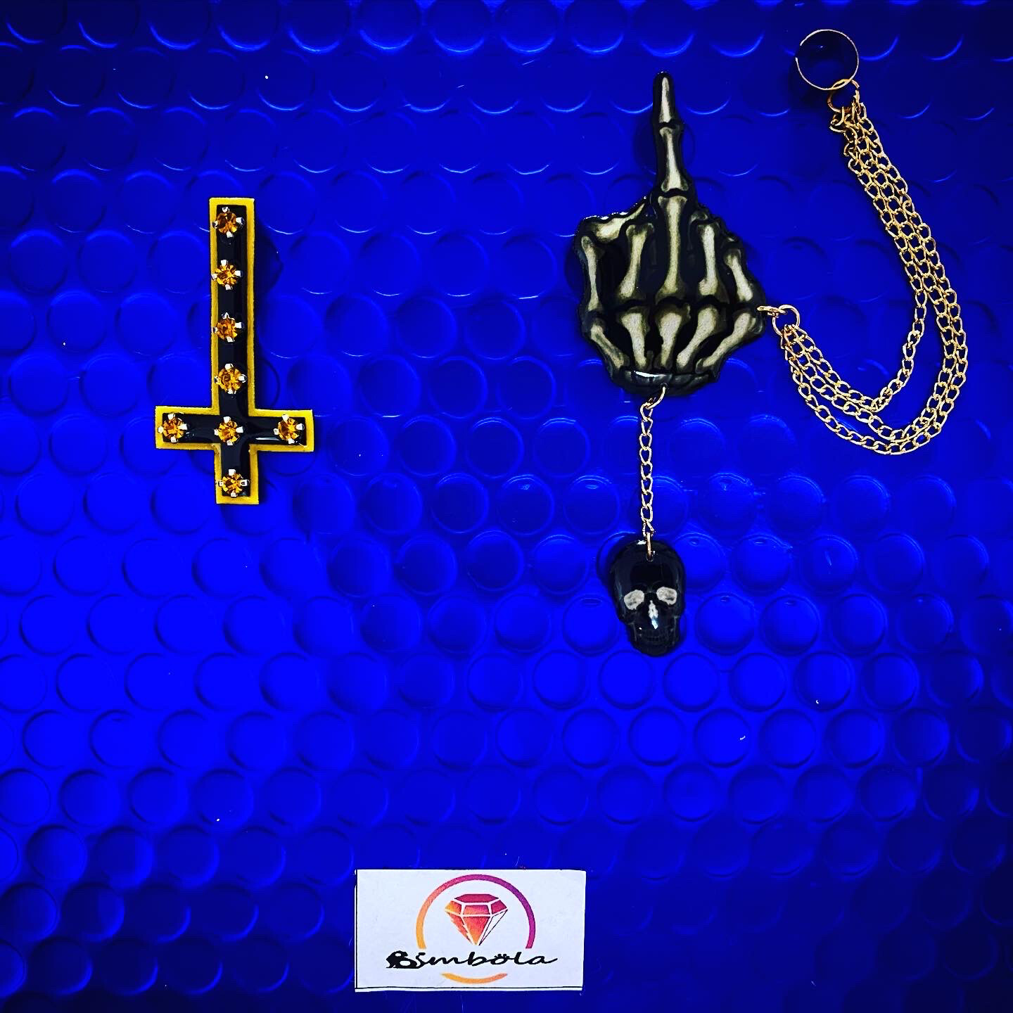 PENDIENTES CALAVERA CRUZ CROSS WOMAN EARRINGS HANDMADE FREAK BLACK SKULL CADENA CHAIN 