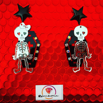 PENDIENTES CALAVERA SKULL EARRINGS HANDMADE FREAK HALLOWEEN STARS ATAÚD ESQUELETO