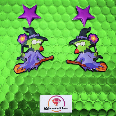 Pendientes Maggie Pendientes Simp alien earrings cartoon earrings Pendientes dibujos animados pendientes bruja witch earrings Pendientes Halloween earrings 