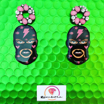 PENDIENTES PASAMONTAÑAS SKI MASK EARRINGS HANDMADE FREAK DIBUJOS ANIMADOS TURBANTES MUTANTES ANITA PIN UP DESIGN