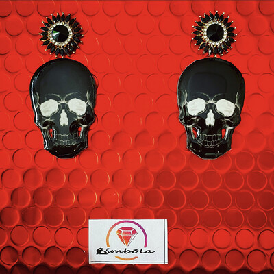 PENDIENTES CALAVERA WOMAN EARRINGS HANDMADE FREAK BLACK SKULL 