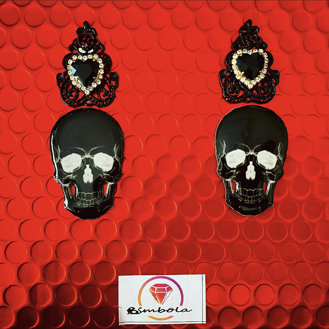 PENDIENTES CALAVERA WOMAN EARRINGS HANDMADE FREAK BLACK SKULL 