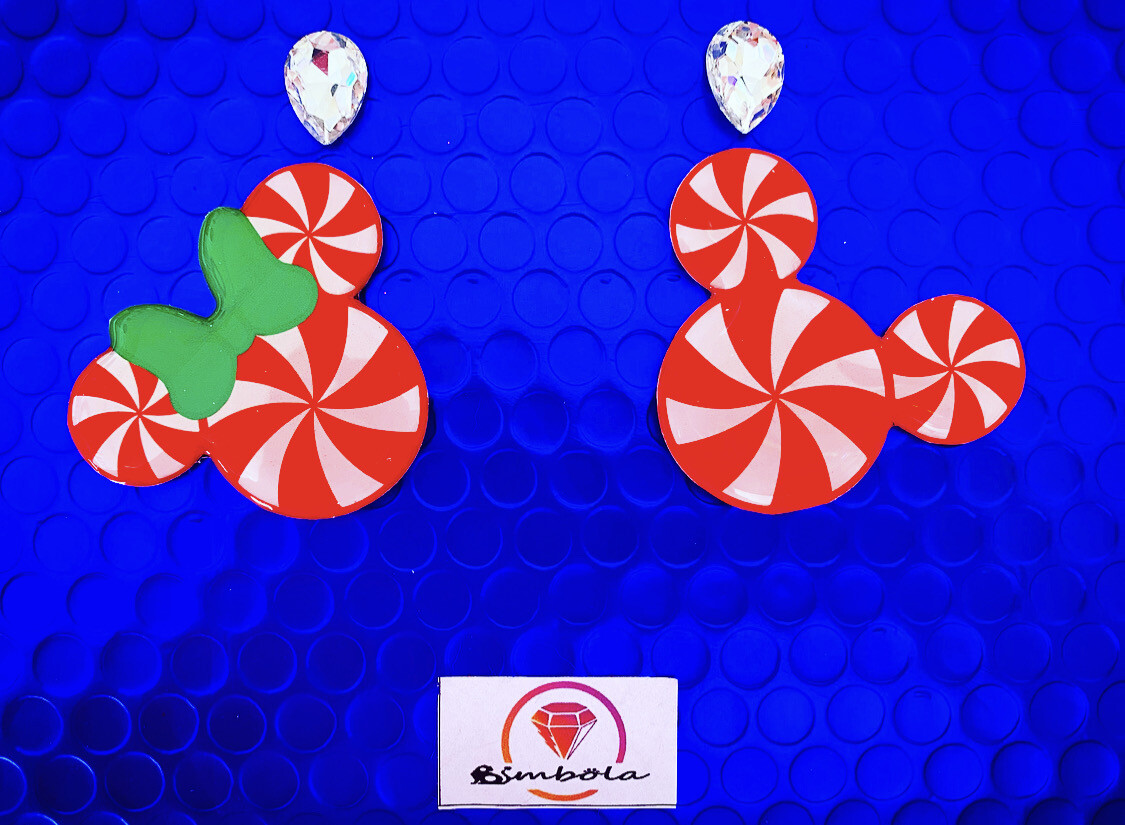 Pendientes Mouse earrings Freak earrings Christmas earrings Pendientes Navidad peppermint candy cane 