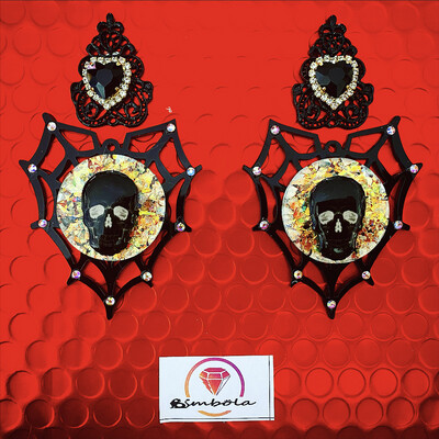 Pendientes calavera skull earrings pendientes telaraña spiderweb earrings pendientes Halloween earrings