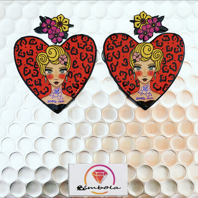 Pendientes pin up earrings pendientes animal print earrings Pendientes chica Pendientes corazón TURBANTES MUTANTES design pendientes old school earrings