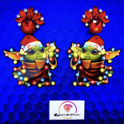 Pendientes Grogu Baby Yoda earrings funny glitter handmade earrings Navidad Christmas earrings