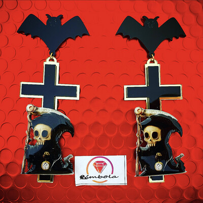 Pendientes Cruz cross monigote muerte calavera skull murciélago earrings Halloween cruces