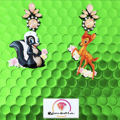 PENDIENTES BAMBI EARRINGS FUNNY EARRINGS HANDMADE EARRINGS FLOR MOFETA DIBUJOS ANIMADOS