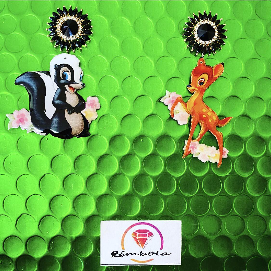 PENDIENTES BAMBI EARRINGS FUNNY EARRINGS HANDMADE EARRINGS FLOR MOFETA DIBUJOS ANIMADOS
