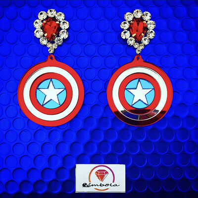 PENDIENTES CAPITAN PENDIENTES AMERICA EARRINGS PENDIENTES ESCUDO PENDIENTES CAPITÁN PENDIENTES AMÉRICA METACRILATO