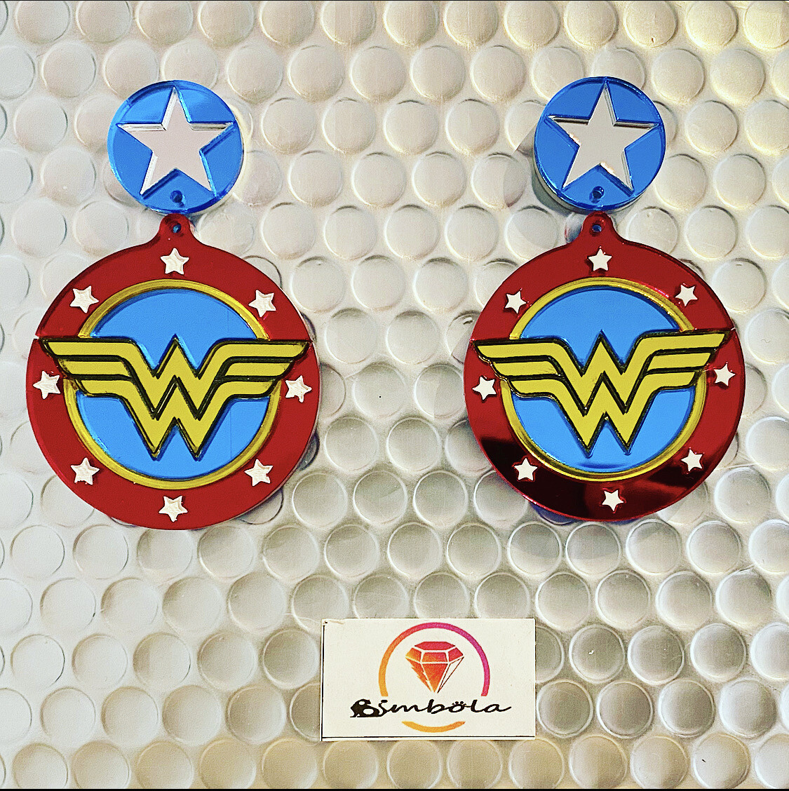 PENDIENTES MUJER MARAVILLA PENDIENTES WONDER PENDIENTES WOMAN EARRINGS METACRILATO