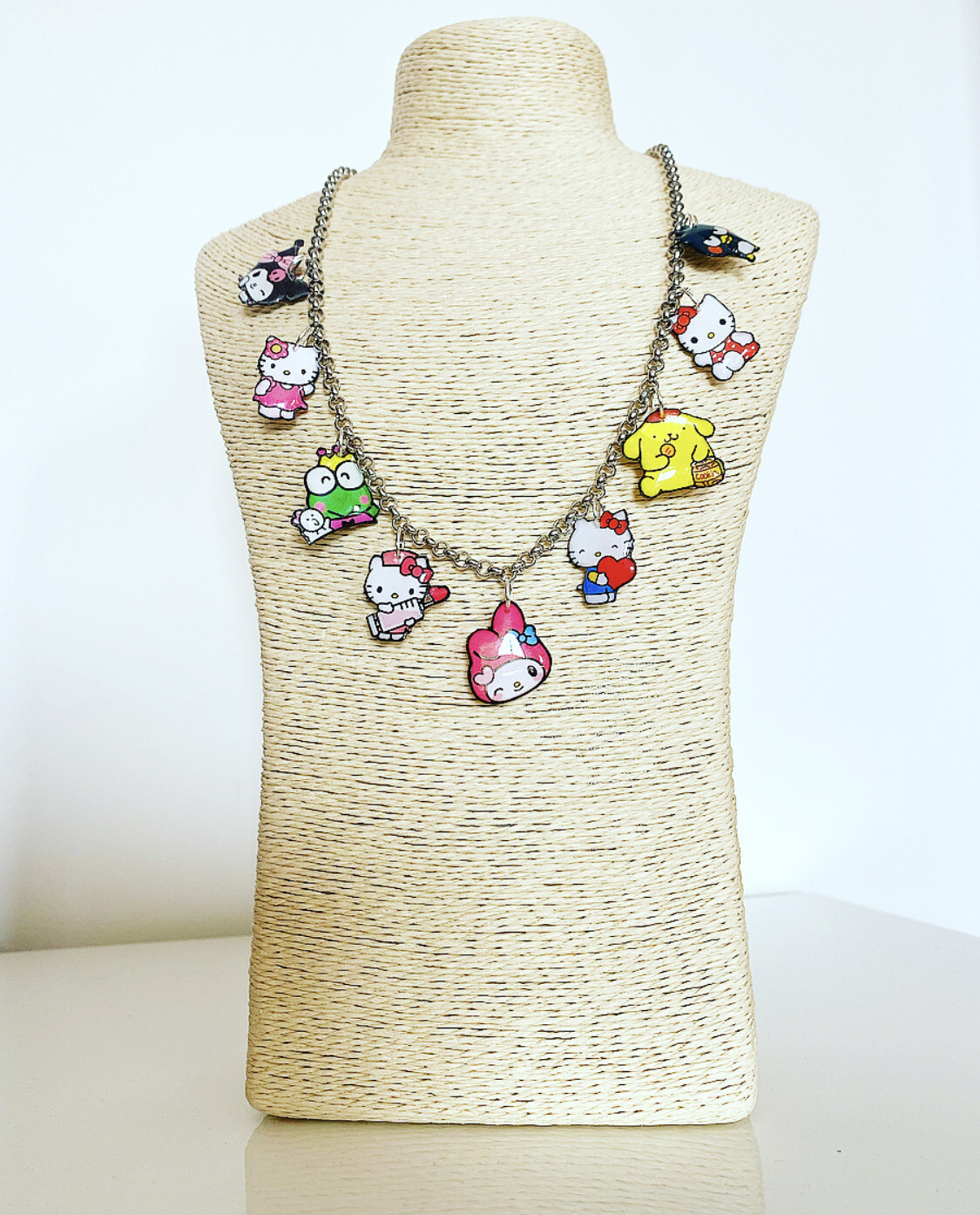Collar Hello necklace glitter collar acero de charms 
