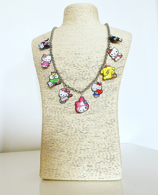 Collar Hello necklace glitter collar acero de charms 