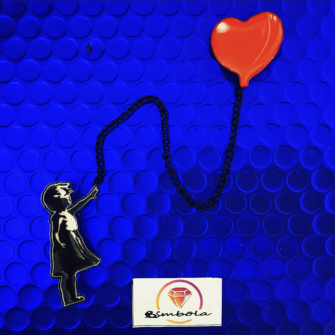 BI-PIN NIÑA GLOBO BALLON BROOCH DOUBLE PIN BROCHE DOBLE CADENA CHAIN 