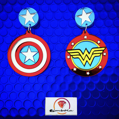 PENDIENTES MUJER MARAVILLA WONDER EARRINGS WOMAN EARRINGS PENDIENTES CAPITÁN PENDIENTES AMÉRICA PENDIENTES CAPITAN PENDIENTES AMERICA METACRILATO