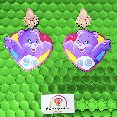 Pendientes oso amoroso pendientes bear earrings handmade earrings glitter earrings lovely earrings care bears earrings 