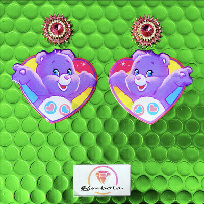 Pendientes oso amoroso pendientes bear earrings handmade earrings glitter earrings lovely earrings care bears earrings 