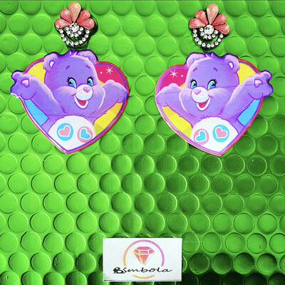 Pendientes oso amoroso pendientes bear earrings handmade earrings glitter earrings lovely earrings care bears earrings 